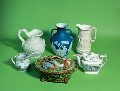 Collection of Wedgwood Victorian pottery; and Victorian pottery including copy of Portland vase by English School